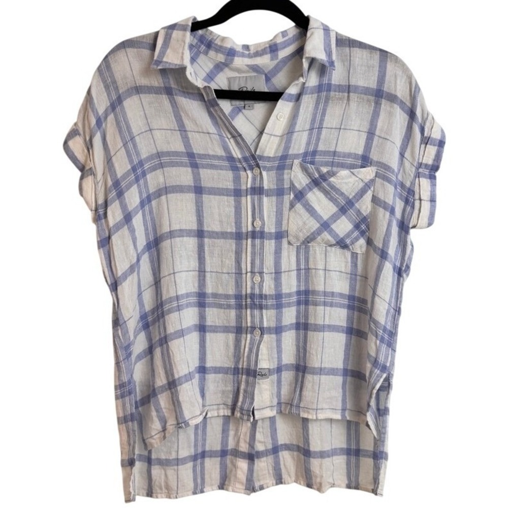 Rails Linen Blend Plaid Button Down Shirt Womens S‎ Coastal Quiet Luxury Preppy